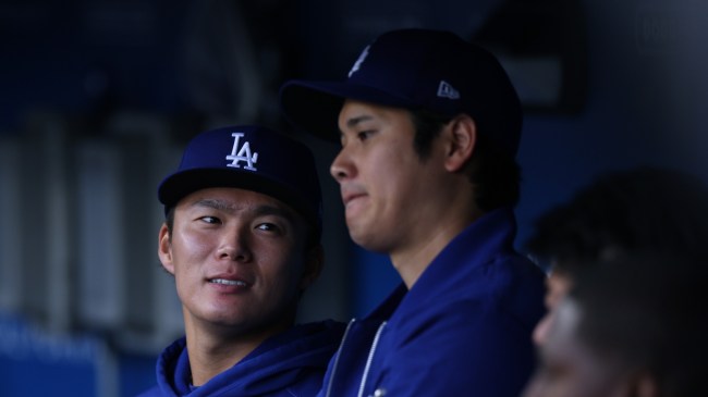 Shohei Ohtani in the Dodgers dugout during spring training.