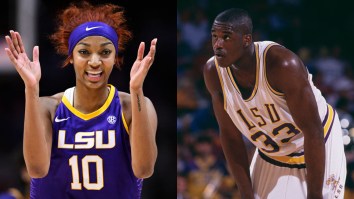Chants Of ‘One More Year’ Rain Down On Angel Reese As Shaq Walks Her Out For LSU Senior Night