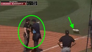 Arkansas Softball Mocks Coach For Throwing Base During Meltdown With Brilliant In-Game Troll