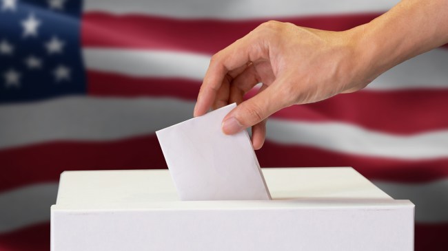 ballot box in front of American flag