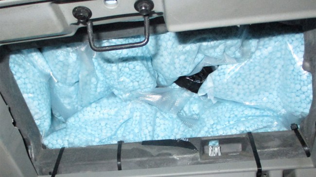 blue fentanyl pills concealed in a vehicle