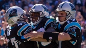 Steve Smith Sr. and Panthers teammate celebrate touchdown