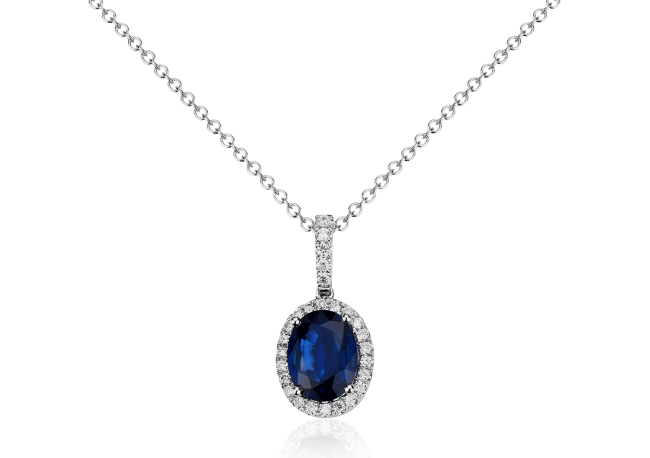 Oval Sapphire And Micropavé Diamond Pendant In 14k White Gold