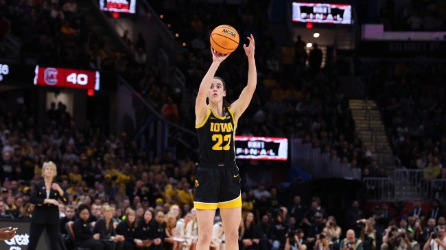 Caitlin Clark takes a shot during the national championship game vs. South Carolina.