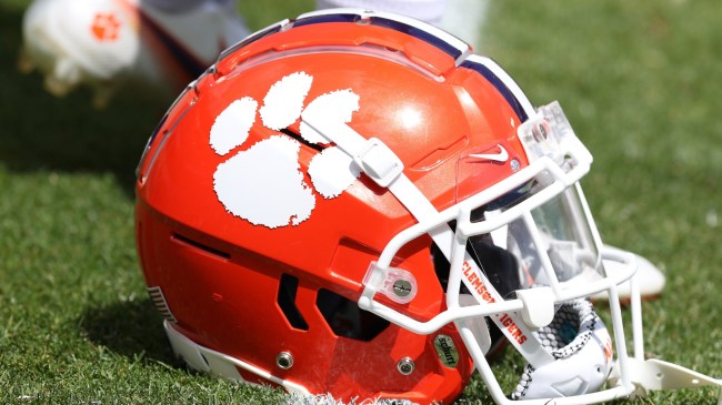 A Clemson football helmet before the Tigers' spring game.