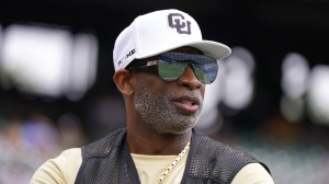 Deion Sanders on the field during spring practice.