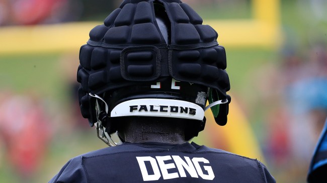 Falcons linebacker Kuony Deng wearing Guardian Cap