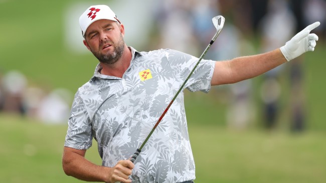 Marc Leishman reacts after hitting a ball in Australia.