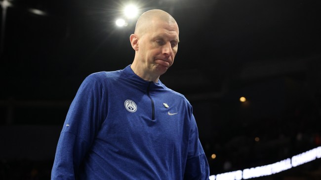 Mark Pope walks off the court after a BYU loss in the NCAA Tournament.