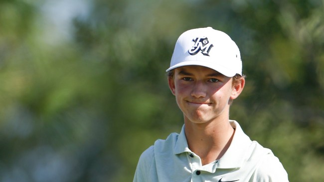 15-year-old golfer Miles Russell at the tee box during a Korn Ferry Tour event.