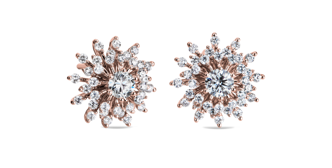 Sunburst Diamond Stud Earrings In 14k Rose Gold