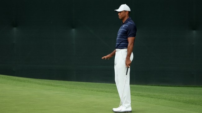 Tiger Woods reacts to a putt at The Masters.