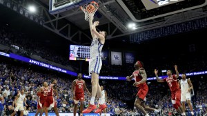 Zvonimir Ivisic scores a bucket for Kentucky during a game against Arkansas.