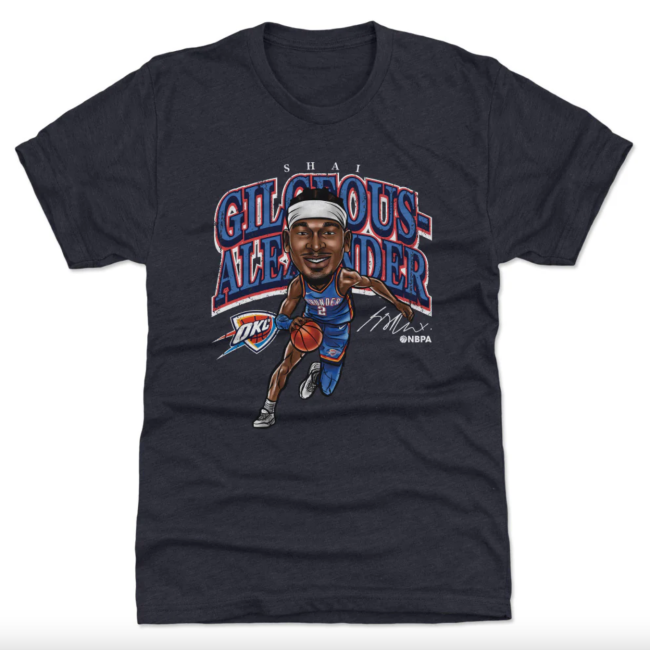 Shai Gilgeous-Alexander Oklahoma City Thunder Cartoon T-Shirt; shop 500 Level for NBA Playoffs apparel
