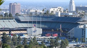 An aerial view of Dodger Stadium.