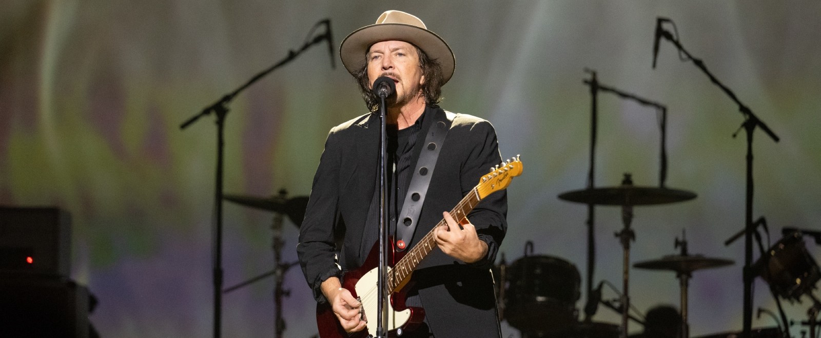 Pearl Jam lead singer Eddie Vedder on stage during a show in Oregon.