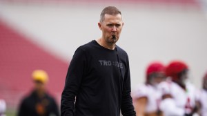 Head coach Lincoln Riley on the field during the USC spring game.