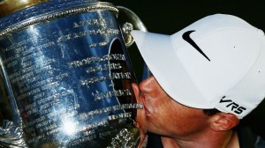 Rory McIlroy celebrates after winning the 2014 PGA Championship at Valhalla Golf Club.