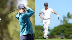 Aaron Rodgers and Bernhard Langer golf composite image