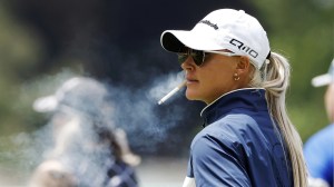 Charley Hull smokes a cigarette at the US Open.