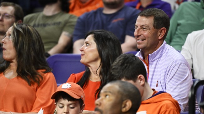 Dabo Swinney attends a Clemson basketball game.