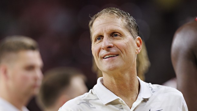 Eric Musselman on the sidelines during an Arkansas basketball game.