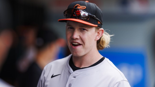 Heston Kjerstad in the Baltimore Orioles dugout.
