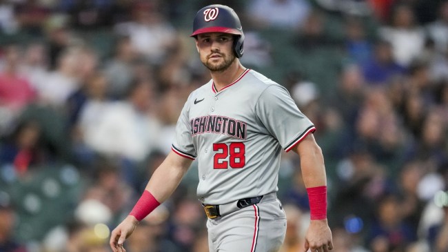 Lane Thomas on the field for the Washington Nationals.