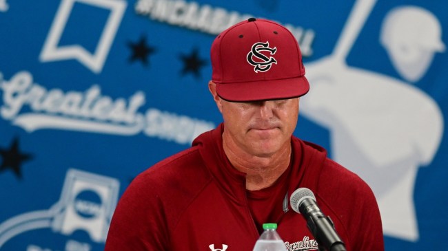 South Carolina head baseball coach Mark Kingston speaks to the media after losing to James Madison in the NCAA Regional.
