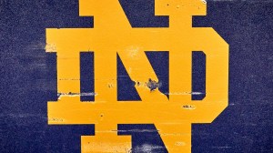 A Notre Dame logo in the equipment room.