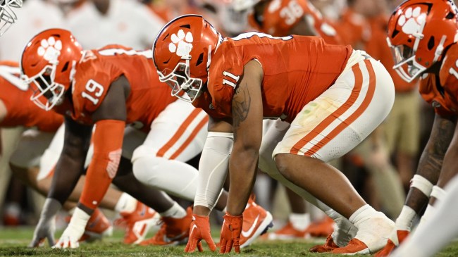 Clemson DL Peter Woods at the line of scrimmage.