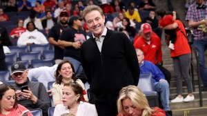 Rick Pitino at an NCAA Tournament game between New Mexico and Clemson.
