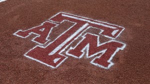 A Texas A&M baseball logo on the clay at the SEC Tournament.