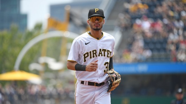 Tucupita Marcano runs off the field during a game between the Pirates and Guardians.