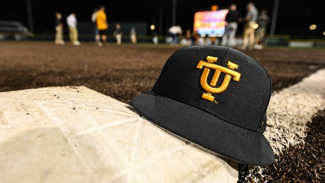 A Tennessee Vols baseball hat on first base.