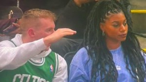 Celtics fan talking to Taylor Rooks