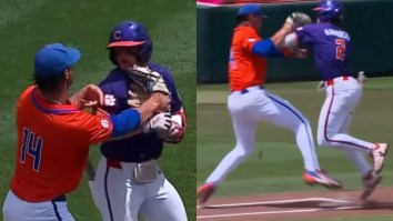 Bench-Clearing College Baseball Scuffle Results In Ump Show And Egregious Ejection Over Hard Tag