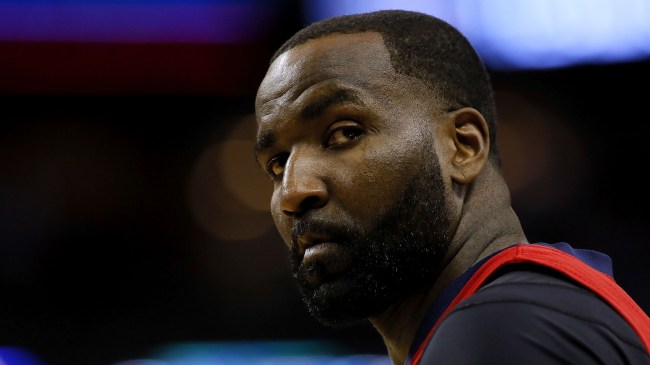 Kendrick Perkins on the floor before a game.