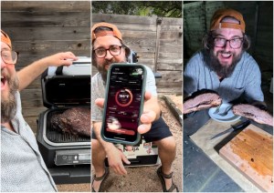 bearded man makes brisket on the ninja woodfire xl grill and smoker