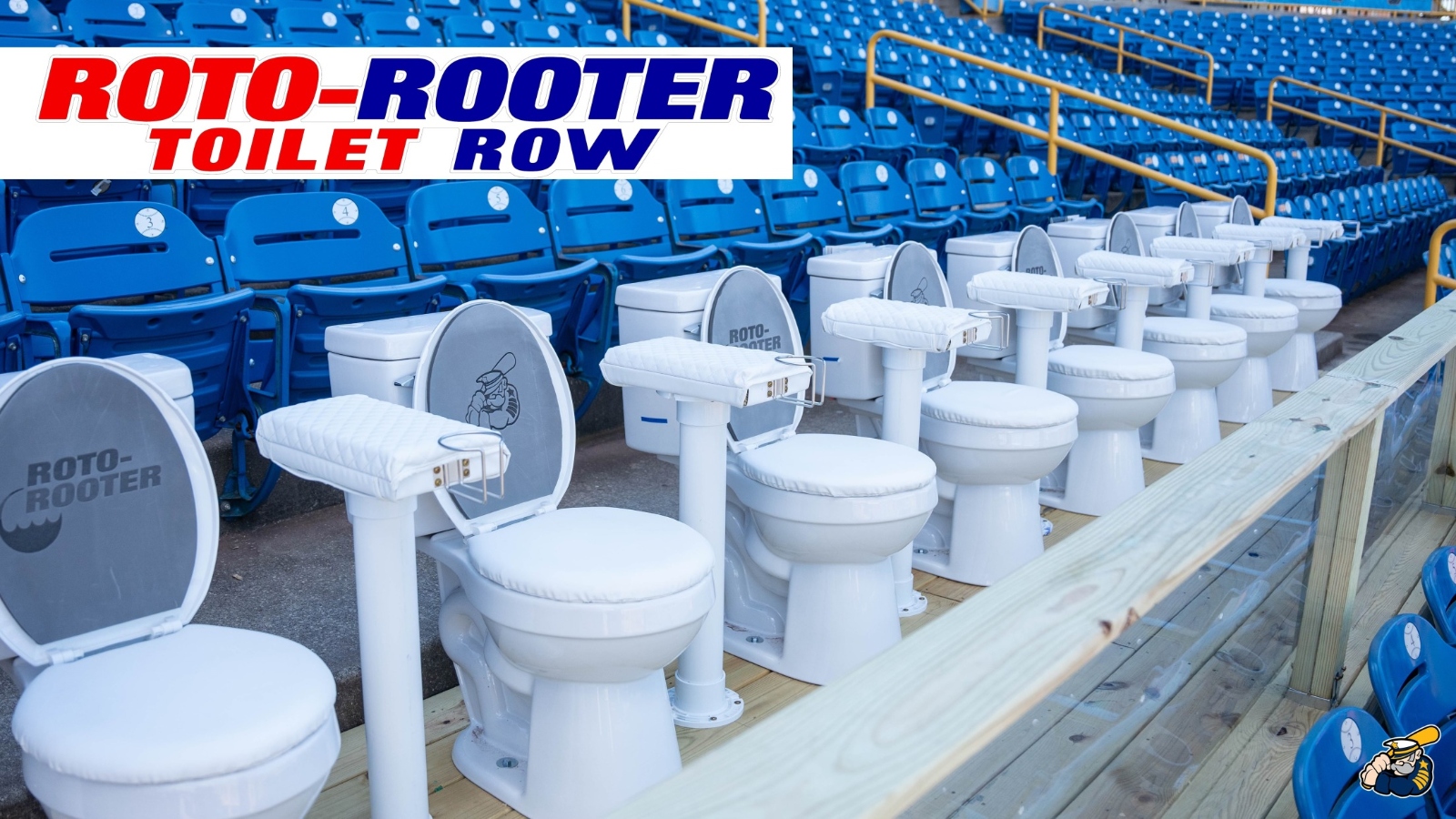 Roto-Rooter Toilet Row actual toilet seats at minor league baseball game
