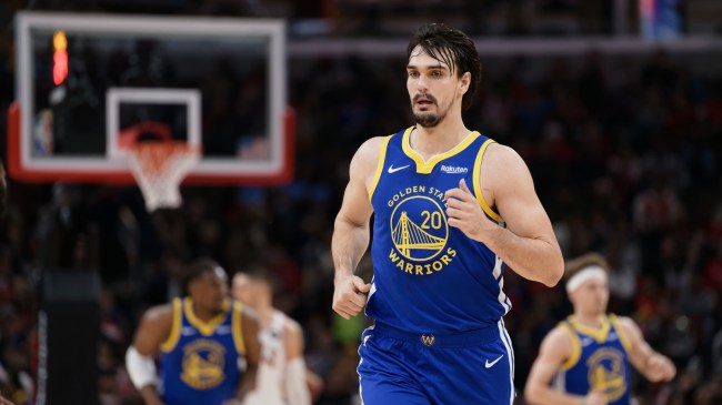 Dario Saric on the floor for the Golden State Warriors.