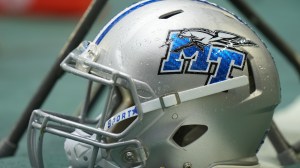 A Middle Tennessee State logo on a football helmet.