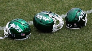 New York Jets helmets during Mandatory Minicamp