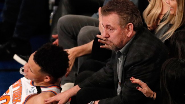 New York Knicks owner James Dolan reacts to Kevin Knox
