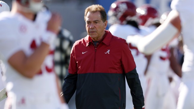 Nick Saban on the sidelines before Alabama's Rose Bowl matchup with Michigan.