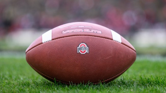 An Ohio State logo on a football.