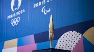 An image of the Olympic torch at the Paris Games.