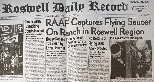 Roswell Daily Record 1947 RAAF Captures Flying Saucer