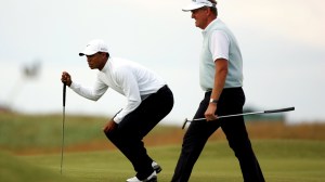Colin Montgomerie and Tiger Woods at the 2005 Open Championship at St. Andrews