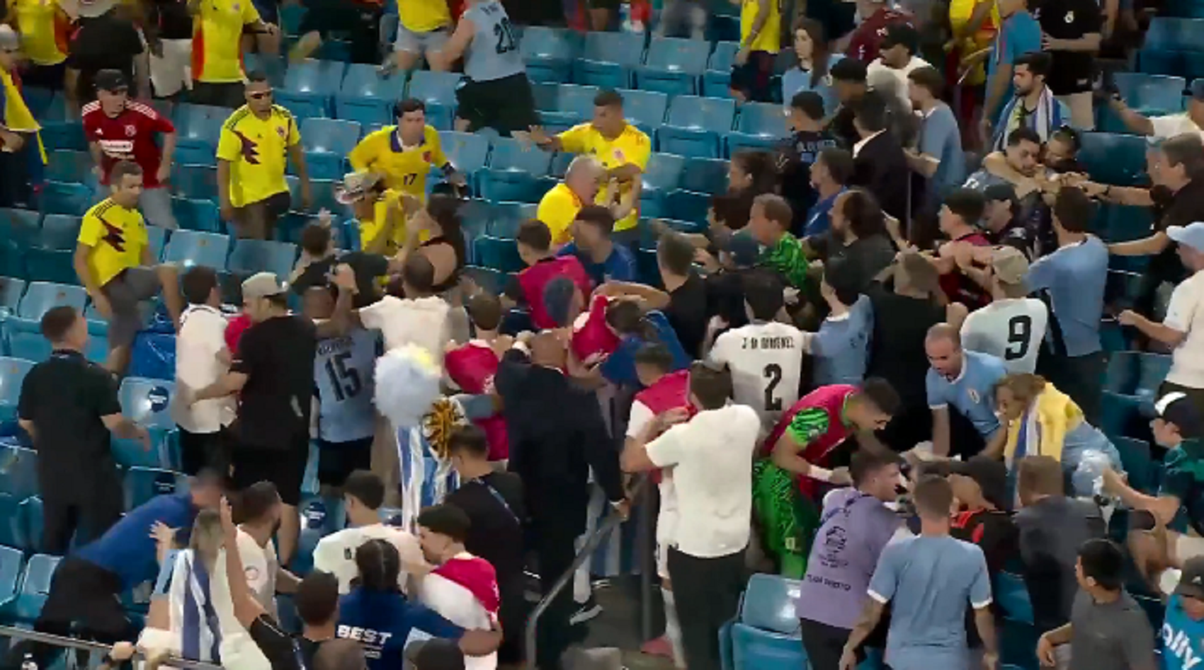 Uruguayan Players Fight Colombian Fans In The Stands In Wild Brawl